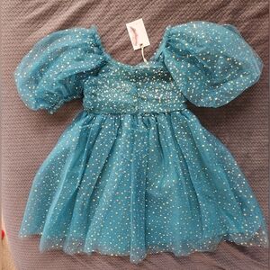 Jessica Simpson Teal Dress with Gold Sparkle